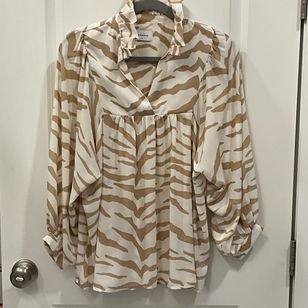 Adrienne Cream and Tan Animal Print Blouse